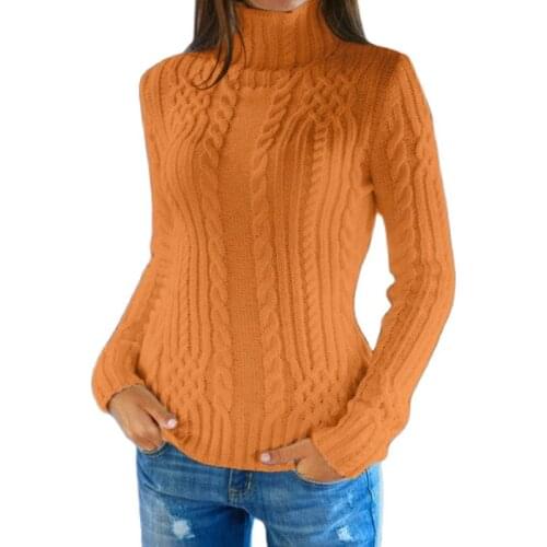 Warm Fall Winter Knitted Solid Color Slim Sweaters Long Sleeve Women High Neck Twist Lady Pullover Tops Elastic Fashion Female