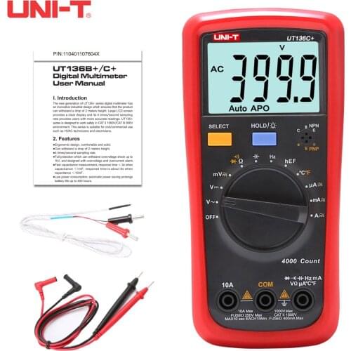 UNI-T UT136B+ Digital Multimeter 1000V 10A AC/DC Voltage Current Diode Resistance Capacitance Tester Fast Response UT136C