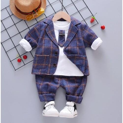 2020 New Spring Children Kids Formal suits set Cotton Gentleman Casual Boys suits T-Shirt Pants 3pcs/sets Infant Suit Clothes