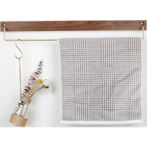 Wood Brass Towel Rack Bathroom Punch-free Hanger Home Decoration Rack Nordic Retro Hand Towel Holder Brass Hook