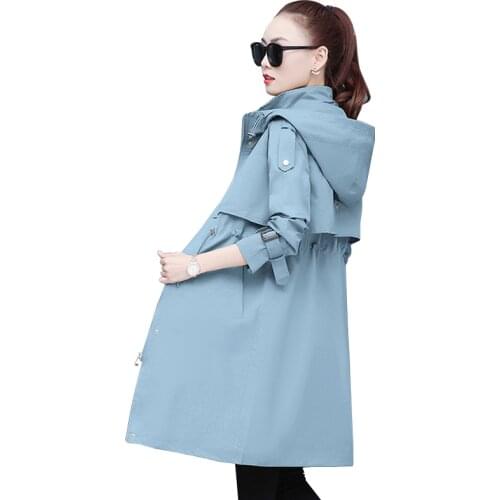 Women windbreaker medium long spring autumn new Womens trench coat overcoat ladies hundred fashion slim hooded jacket clothing