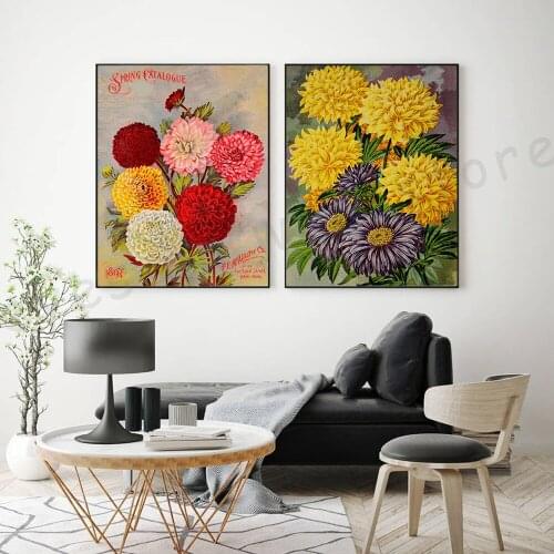 Vintage Flower Illustration Canvas Painting Print Retro Exhibition Plant Poster Beige Wall Art Pictures Home Decor