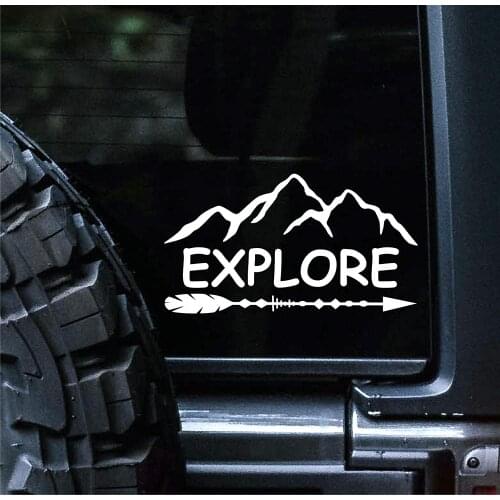 Sunset Graphics & Decals Explore Decal Vinyl Car Sticker Hiking Camping | Cars Trucks Vans Walls Laptop | White | 15*15cm