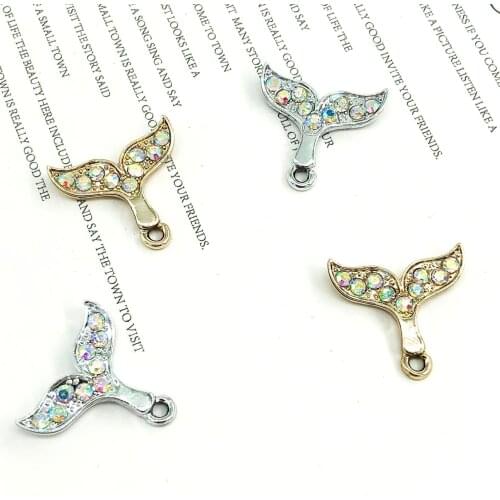 10pcs Silver Gold Color Tone Whale Mermaid Tail With Rhinestone Charms Pendants for Necklace Bracelet Jewelry Making Findings