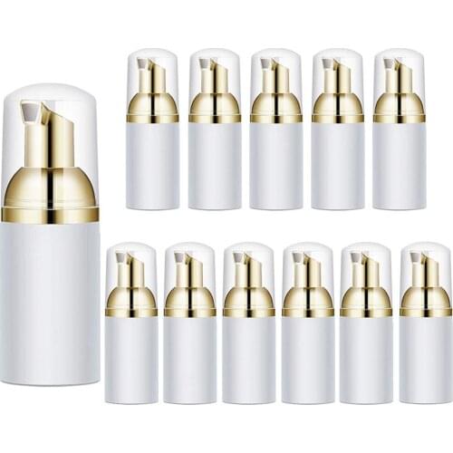 12pcs 1oz 30ml Foam Bottle with Gold Pump Empty Travel Foaming Dispensers for Soap,Shampoo (Gold+Clear)
