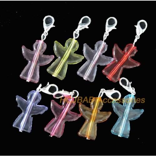 16 New Angel With Clasps Charms Silver Plated Acrylic Beads Mixed
