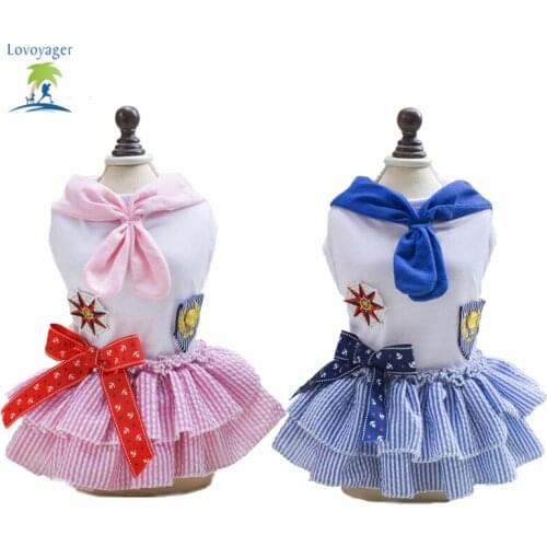 2017 Lovoyager New Pet Dog Clothes Classic Sailor Dog Dress Soft Cotton Pet Skirt for Dogs Puppy Teddy Chihuahua Dog Costumes