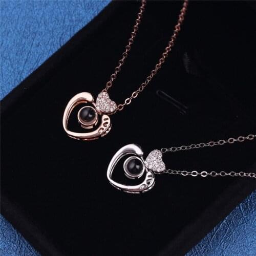 2019 HOT Romantic Love Memory Wedding Necklace 100 languages I love you Projection Pendant Necklace