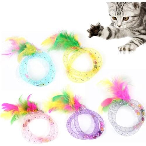 5PCS Pet Training Toy Fake Colorful Feather Hose Design Cat Interactive Toy Pet Play Toy Cat Funny Spring Toy Pet Supplies