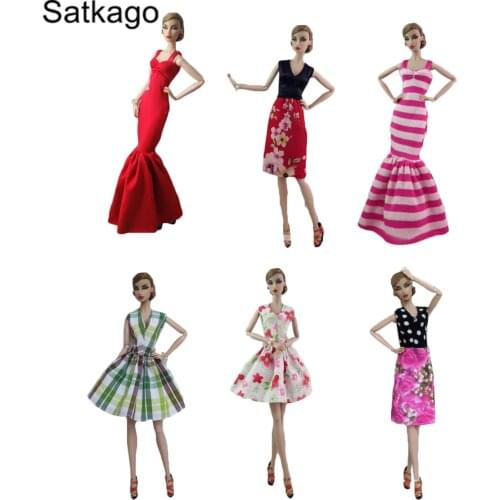 6 Pcs Fashion Girl Doll Toy Elegant Party Dresses Suits Gown Outfits Clothes Accessories for Barbie Doll Toy Girls Birthday Gift