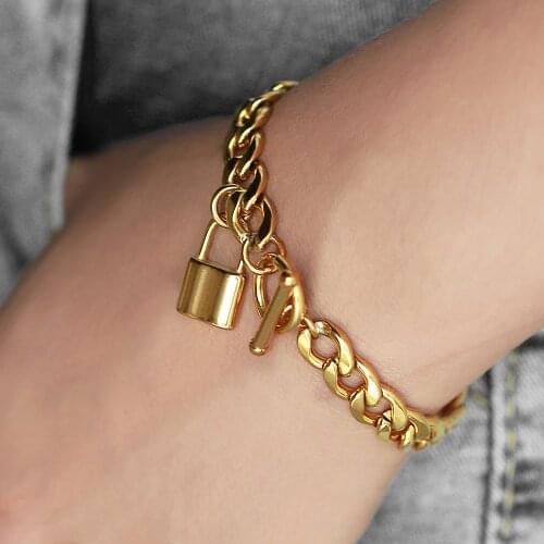 8mm Lock Round Bracelet for Men Women Gold Color Stainless Steel Cuban Curb Link Chain Engraving Charm ID Bracelet DDB298