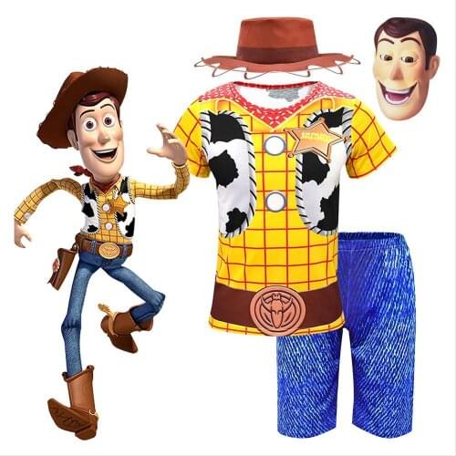 Anime Toy Cosplay Story 4 Woody Costume Kid Clothes Cowgirl Full Set Halloween Carnival Party Suit