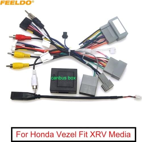 FEELDO Car 16Pin Android Stereo Power Wiring Harness With Canbus + USB For Honda XR-V(15-17)/Vezel(15-18)/Jade(13-17)/Fit(14-19)