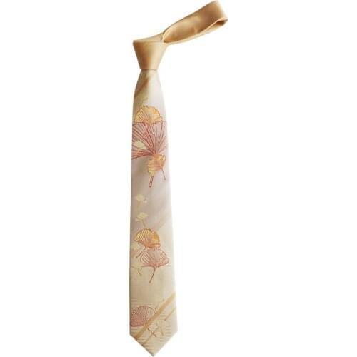 Free shipping New Mens male fashion female Original design Ginkgo Autumn tie champagne yellow Goethe two split ginkgo leaves