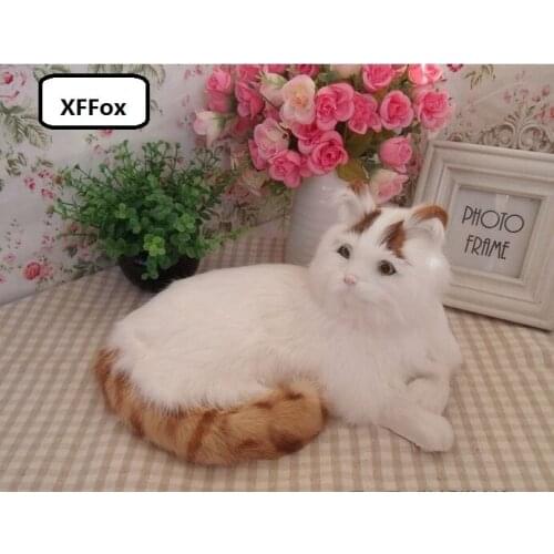 Big real life yellow tail cat model plastic&furs cute new lying cat doll gift about 30x16x21cm xf1437