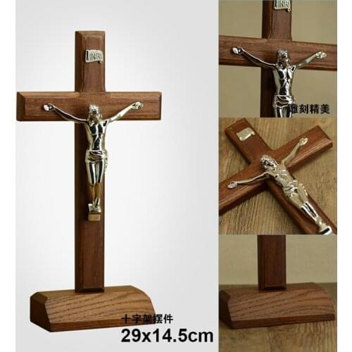 Church artifacts, solid wood cross, Jesus Christ crucified on the shelf, home tabletop decorations, church 29 cm Catholic gift