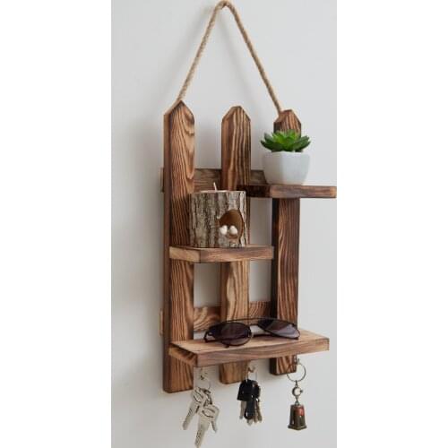 Decorative Wooden Keychain Bookshelf Rack Modern Classic Fence Shelves Hall Bedroom Bathroom Living Room Garden