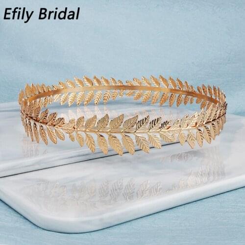 Efily Gold Leaf Crown Round Tiaras and Crowns for Women Hair Accessories Wedding Bridal Hair Jewelry Party Headpiece Headwear