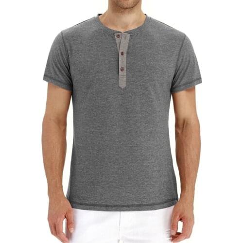 Handsome Men Casual Slim Fit Basic Short Sleeve Fashion Summer T-Shirt Button-down Solid Stretch Round Neck Pullover Wholesale