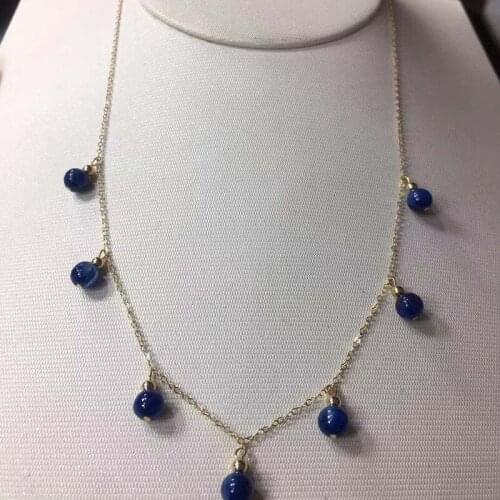 JoursNeige kyanite Natural Stone Necklace Round Bead Lucky For Women Girl Gift Simple Clavicular Chain Necklace Fashion Jewelry