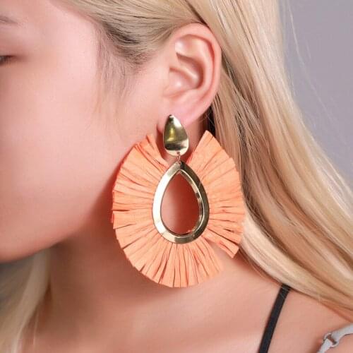 Korean Earrings Creative Colorfan-shaped Earrings Female Fashion Hollow Water Drop Earrings Tassel Earring Dangle Gifts Mujer