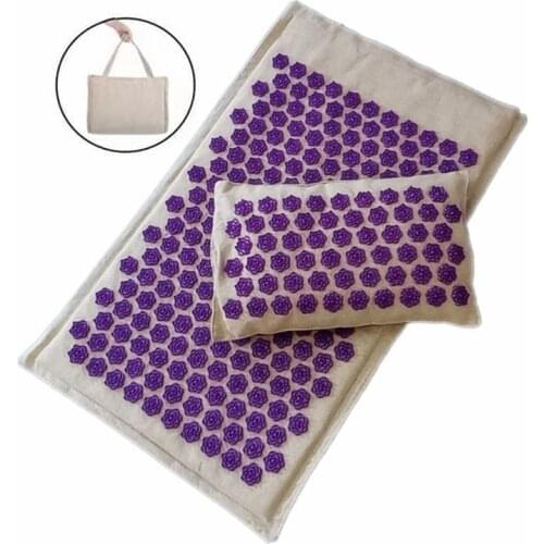 Acupressure Mat Nature Linen Coconut palm Yoga mat Lotus Spike Massage Pillow Cushion With Bag