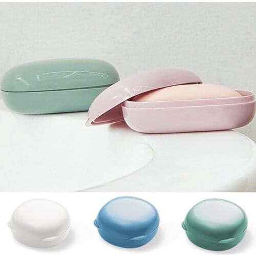 Round Sponge Soap Holder Portable Plastic Bathroom Shower Soap Box Tray Home Travel Soap Protector Case Bathroom Drain Soap Box