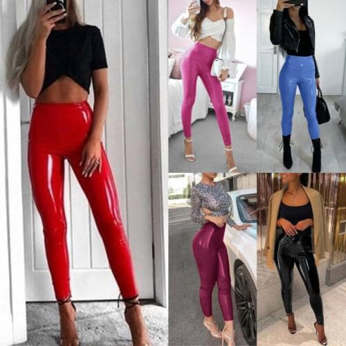 Hot Sexy Women Gothic Leggings Wet Look PU Leather Leggings Black Slim Thin Long Pants Ladies Skinny Leggings Stretchy Plus Size