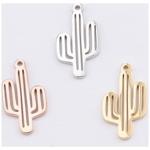Best Selling Stainless Steel Cactus Flower Plant Shaped Jewelry Charms DIY Pendants Accessories for Bracelet Necklace Gift