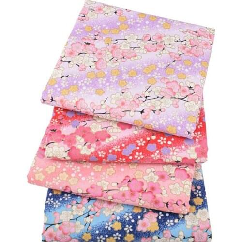 Japanese Style Cherry Blossom Pattern Patchwork Cotton Fabric DIY Handmade Sewing Clothing Dress Home Textile Accessories Decor