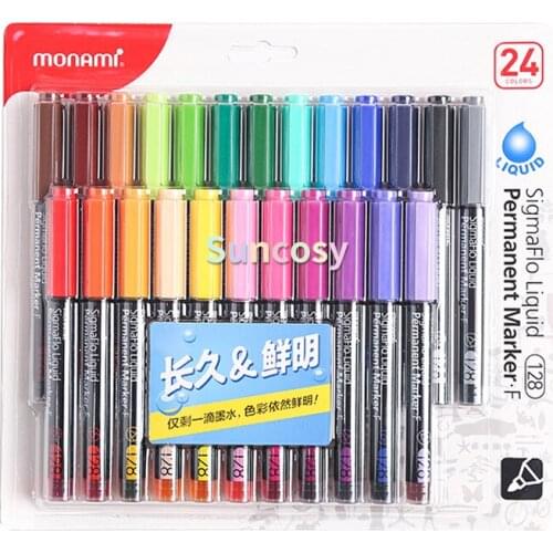 Monami 1.0mm 4 / 8 / 12 / 24 color straight liquid alcohol ink marking pen, glass plastic metal marking writing set Art Supplies