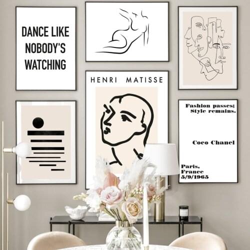 Matisse Female Figure Sunset Line Faces Nordic Poster Abstract Wall Art Print Canvas Painting Wall Picture For Living Room Decor