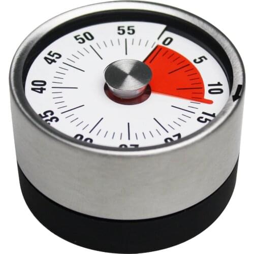 Baldr Stainless Steel Mechanical Kitchen Timer Magnet Round Shape 60 Minutes Novelty Countdown Cooking Clock Alarm Time Reminder