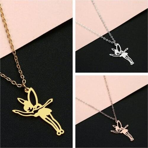 QIAMNI Cute Bee Girls Necklace Women Tiny Angel Necklace Pendant Stainless Steel Pretty Girls Statement Jewelry Bijoux Collier