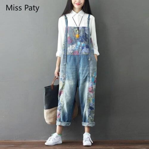 Miss Paty 2019 Women Denim Pants high waist Wide Leg trousers Jeans for women Print Ripped Full Length Loose Trousers jumpsuits