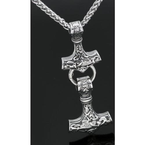 Men stainelss steel viking amulet 2 thor hammer Mjolnir pendant necklace -with gift bag