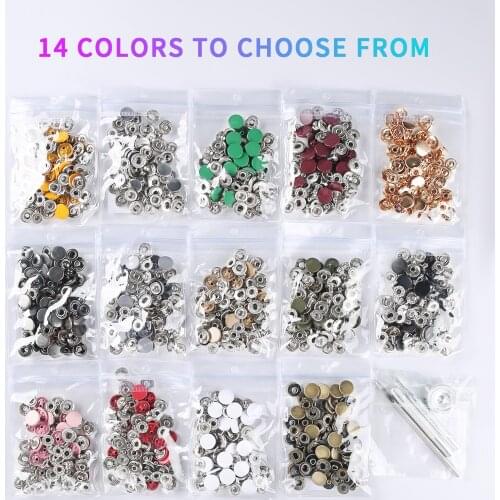 Leather Snap Fasteners Kit, 12.5 mm Heavy Duty Snap Fasteners,14 Colors Leather Snaps for Clothes, Jackets, Jeans Wears,Bracelet
