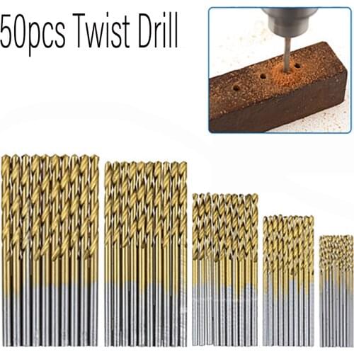 50pcs Titanium Coated Drill Bits Set Spiral Titanium-plated Twist drilling Power Tools 1/1.5/2/2.5/3mm for Cut Drill Polishing