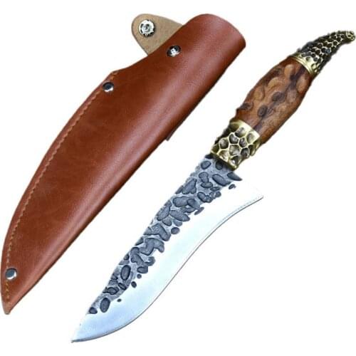 Newest 6 Inch Handmade Viking Knife 7Cr17MoV High Carbon Steel Hunting Machete Sharp Barbecue Kitchen Knives Copper Decor Handle