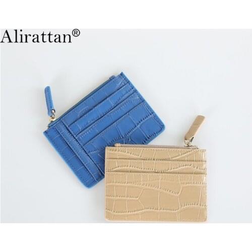 Alirattan 2021 Women New ID Card Holder Cow Leather Wallet Fashion Genuine Leather Crocodile Pattern Coin Purse ID Credit Card