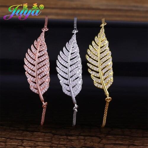 New Design Plant Jewelry Micro Pave Zircon 36*12mm Gold/Rose Gold Leaf Connector Charm Bracelets For Women Mothers Day Gift