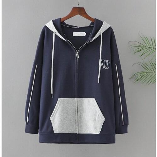Plus Size Coat For Women In Spring Autumn Wear Long Sleeve Hooded Zipper Contrast stitching Woven Cotton Loose Large Size Coat
