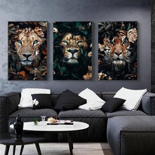 Animal Posters Tiger Lions Jungle Wall Art Canvas Painting Nordic Posters and Prints Wall Pictures for Living Bedroom Decoration