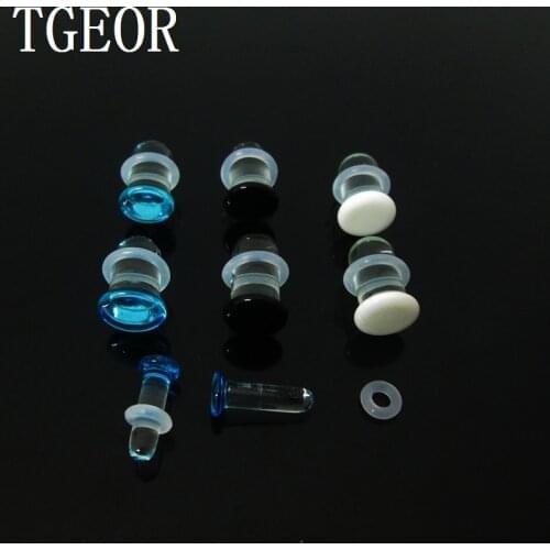 Retail 1 Pair mixed 9 gauges saddle Natural glass single saddle with rubber ear expander organic glass ear plug free shipping