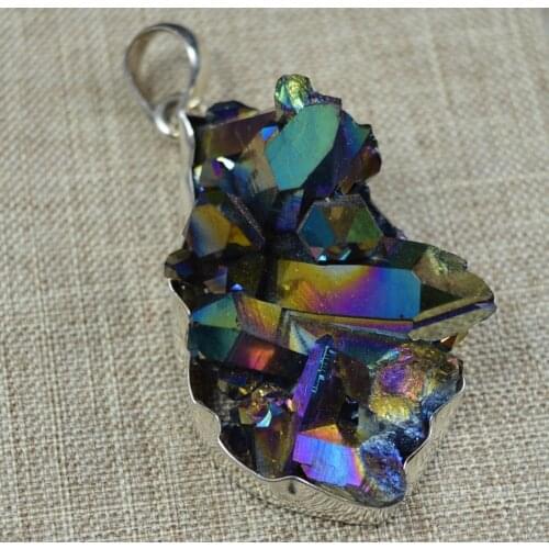 Hand make Titanium Druzy Pendant 100% 925 Sterling Silver, 58.1 mm , AP6151