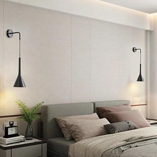 Nordic LED Lights Bedside Wall Pendant Lights E27 Metal For Living Room Home Decor Black White Gray D15cm Line 60cm Adjustable