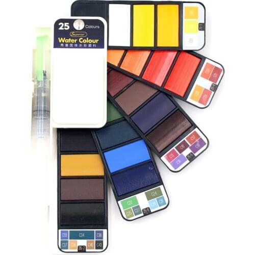 Superior Solid Watercolor Paint multiple colour Set With Water Brush Pen Foldable Travel Water Color Pigment Dropshipping