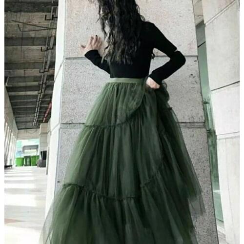 Brand Quality Tulle Skirts 2022 Spring Travel All-match Trend 90cm Long Green Party Prom Vestidos Drooping Net Gauze Skirt