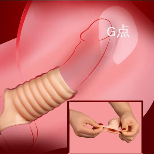 Delay Lock Sperm Fine Men Condom Penis Extender Threaded Enhancer Ring Sleeve Erection Ring Sex Toys Intimate Goods