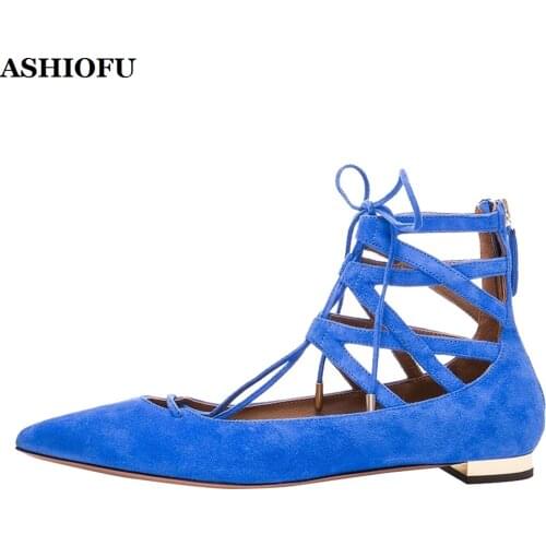 ASHIOFU New Style Handmade Womens Flats Shoes Cross-straps Party Prom Casual Ballets Shoes Plus Size Daily Wear Fashion Flats